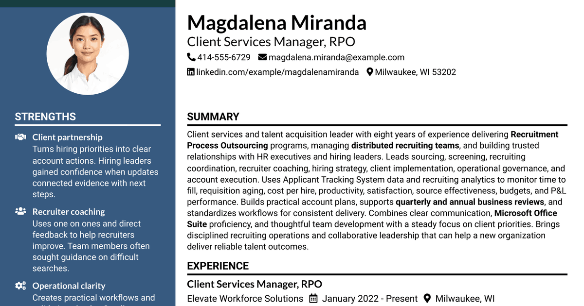 7 Client Services Manager - RPO Resume Templates with Example