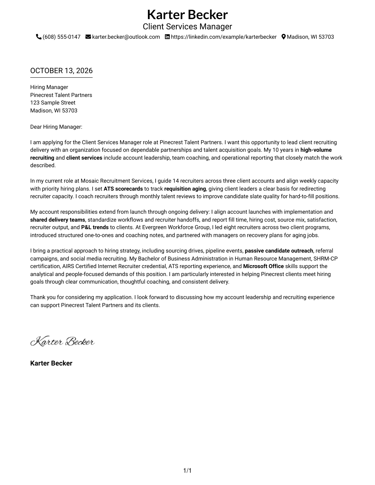 Cover Letter Example Page 1