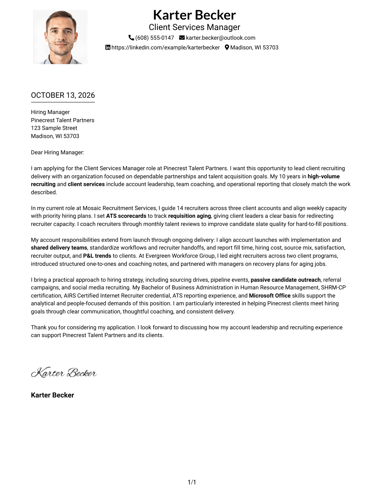 Cover Letter Example Page 1