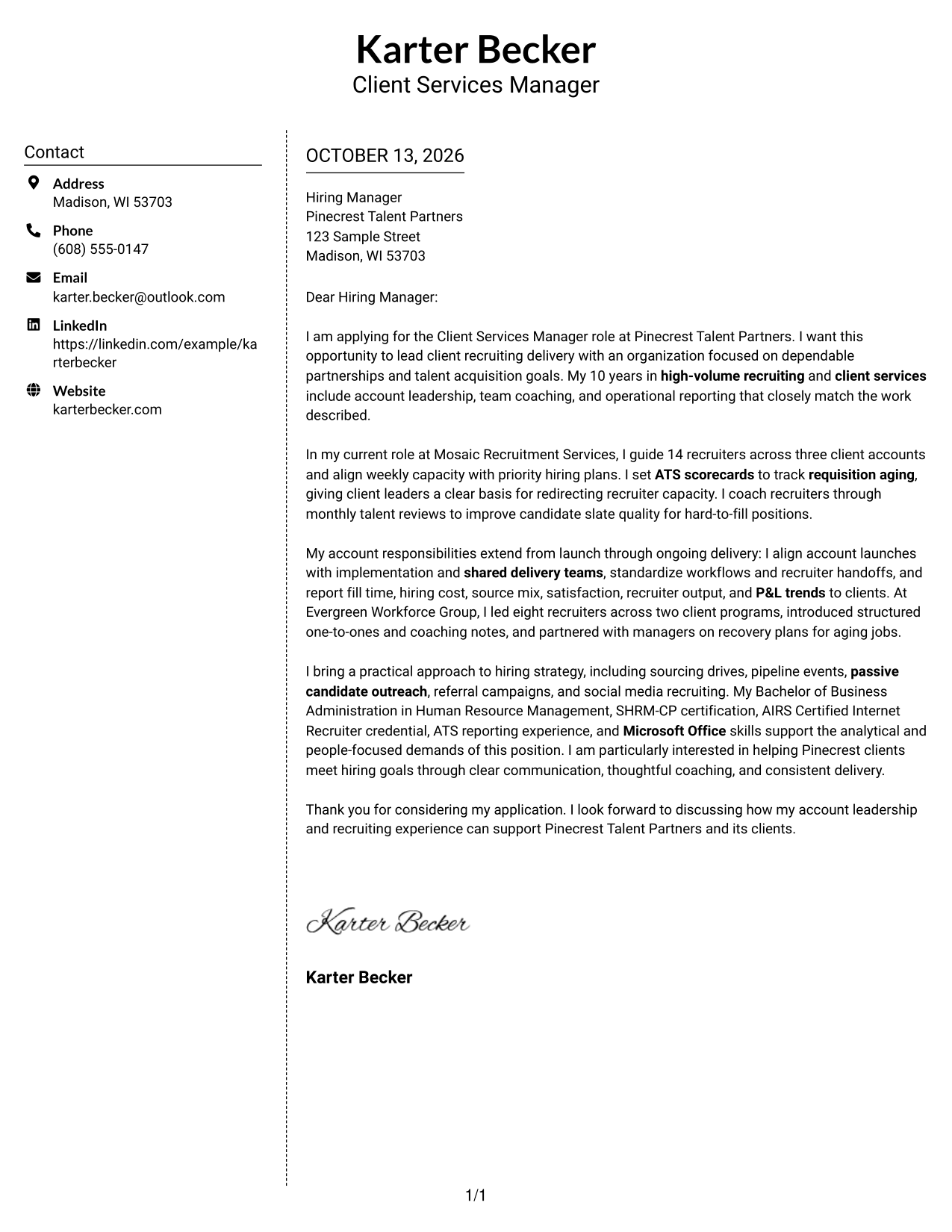 Cover Letter Example Page 1