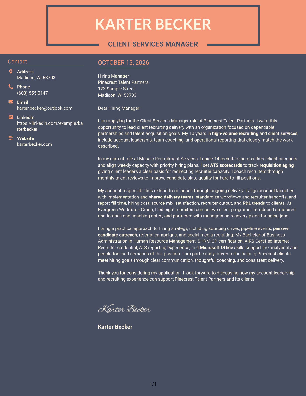 Cover Letter Example Page 1