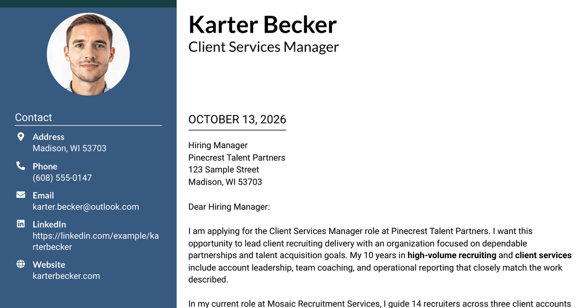 7 Client Services Manager - Talent Acquisition Cover Letter Templates with Example