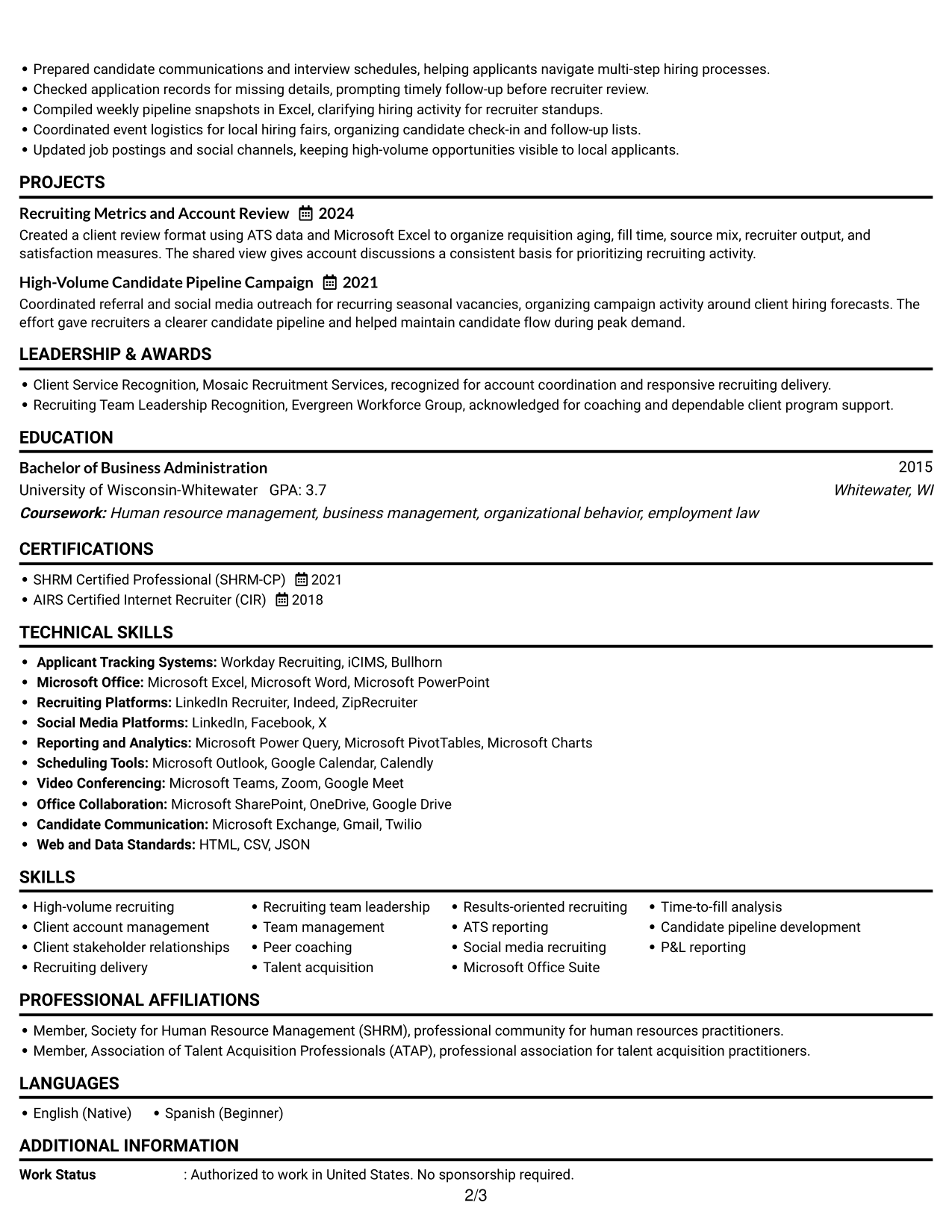 Resume Example Page 2