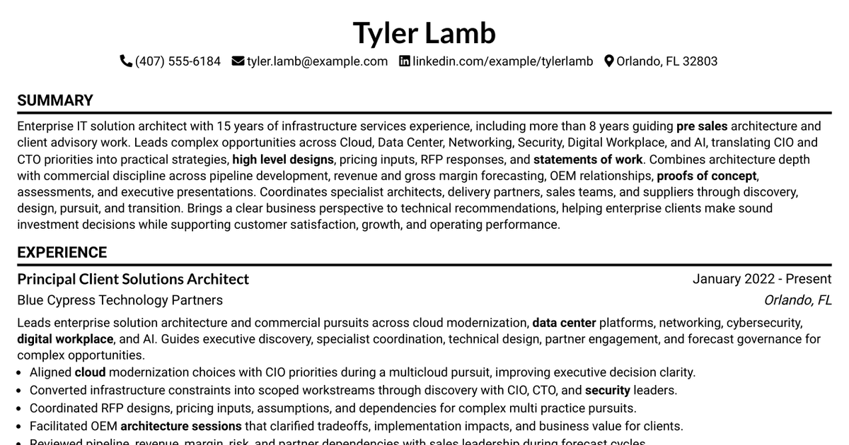 7 Client Solution Architect Resume Templates with Example