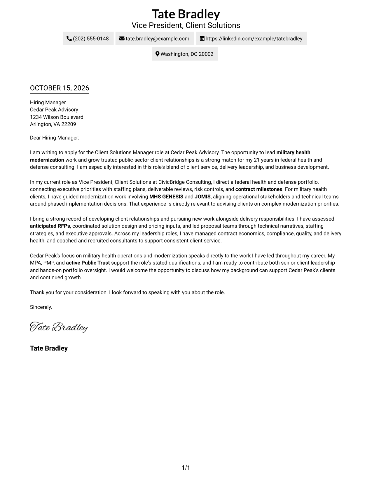 Cover letter example — page 1