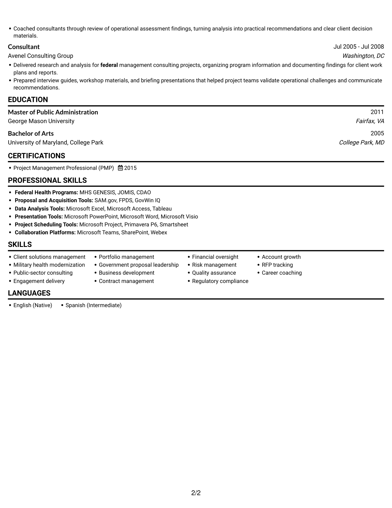 Resume example — page 2