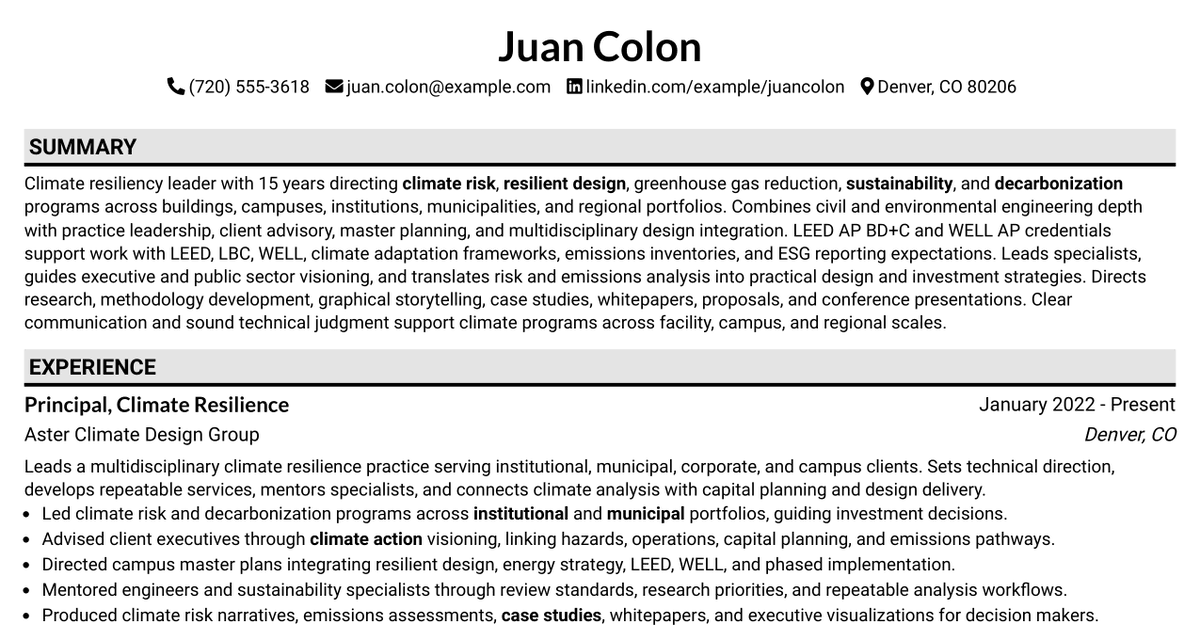 7 Climate Resiliency Leader Resume Templates with Example