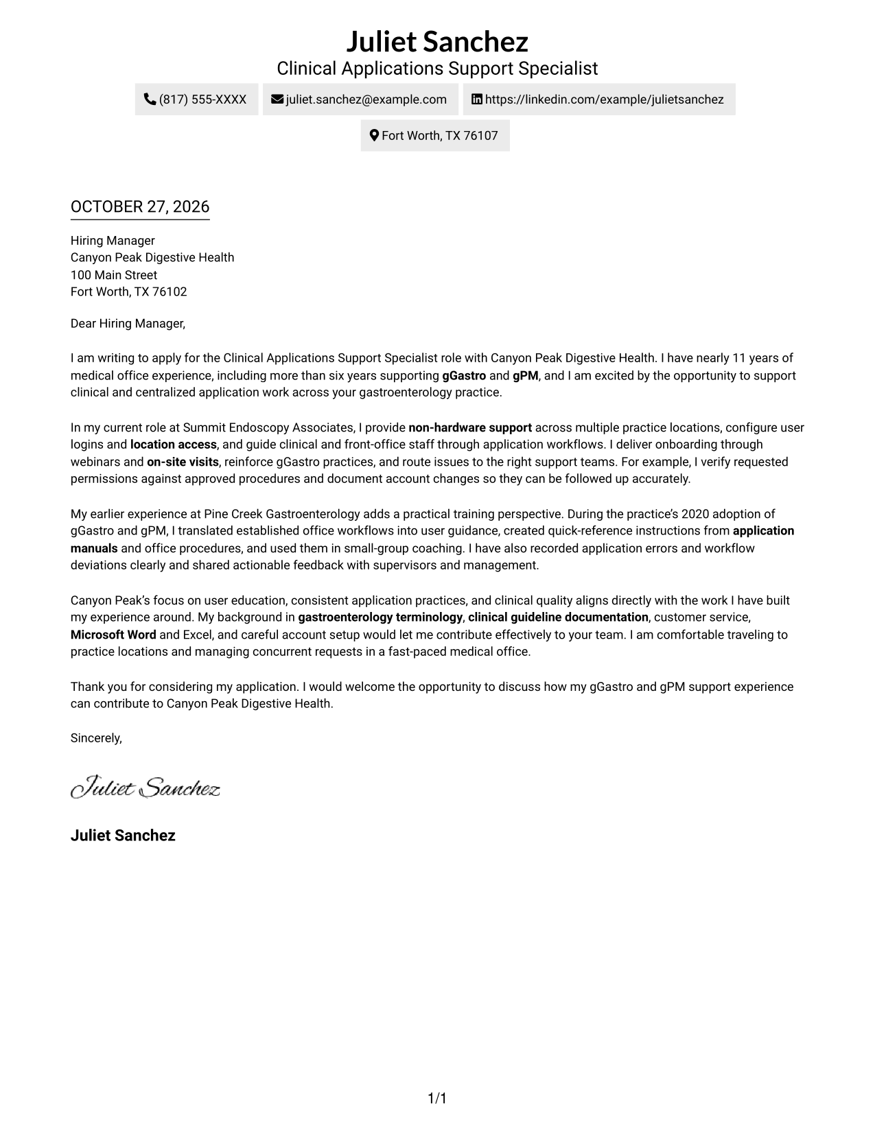 Cover letter example — page 1