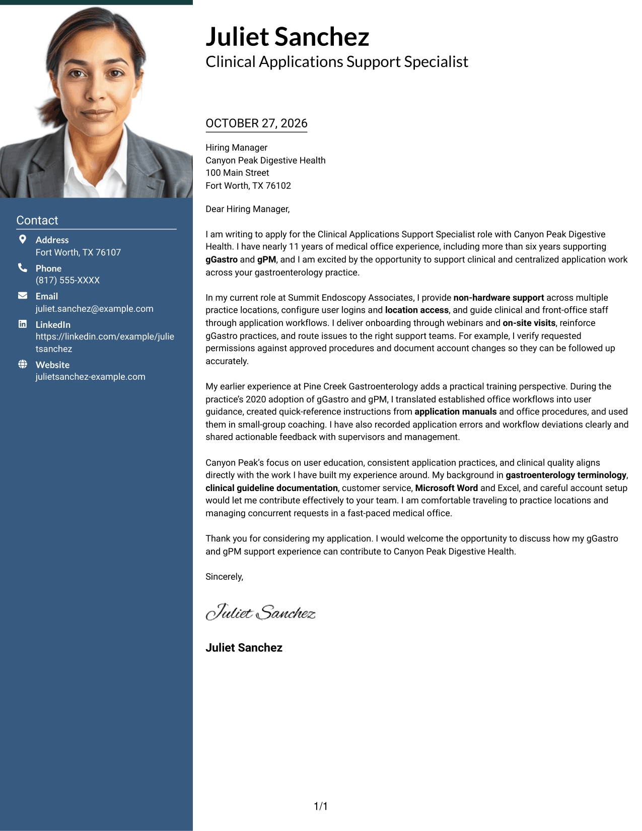 Cover letter example — page 1