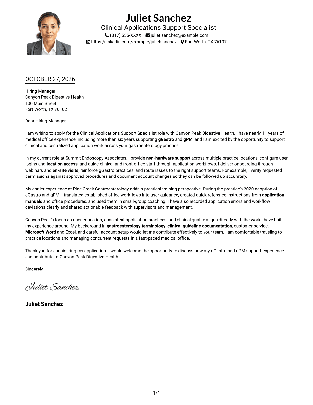 Cover letter example — page 1