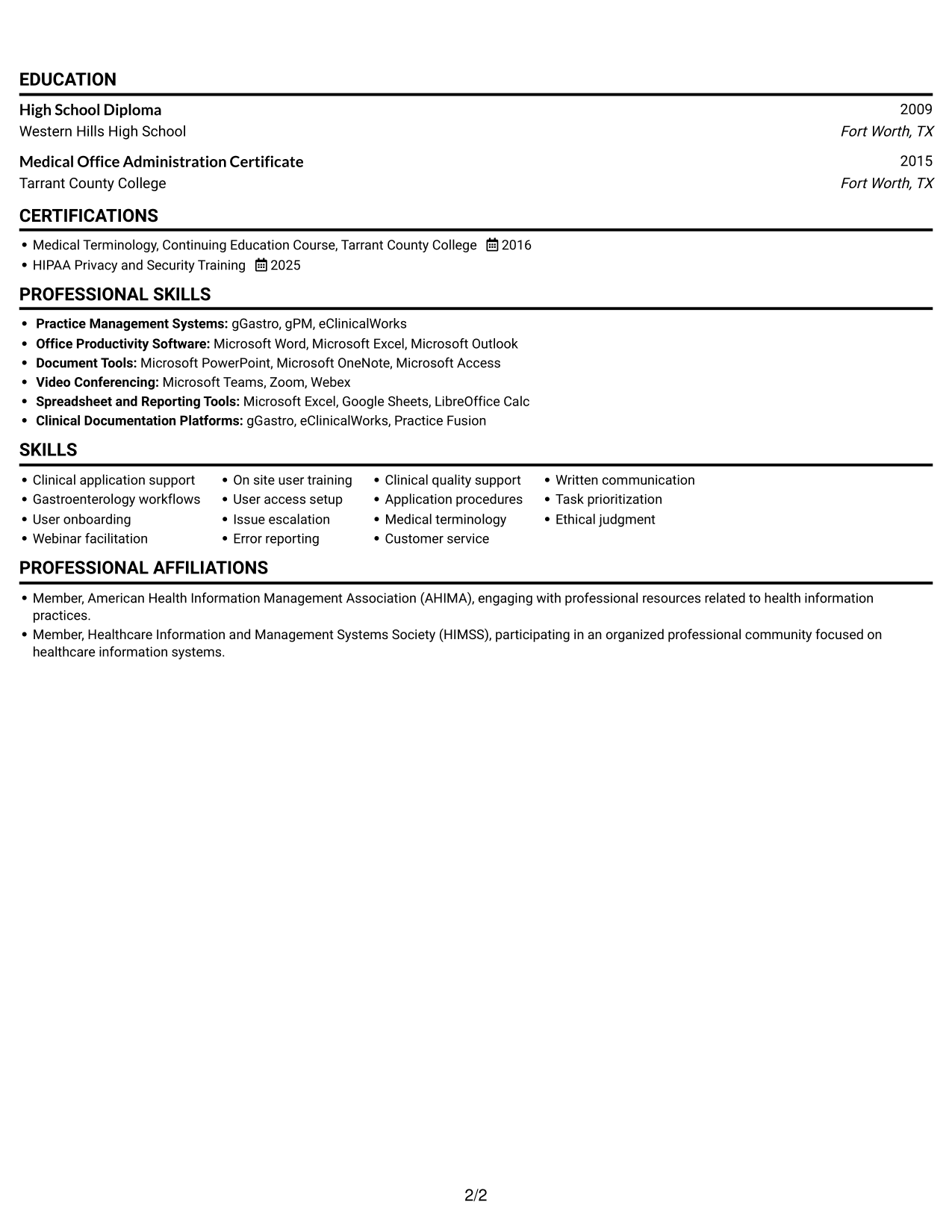 Resume example — page 2