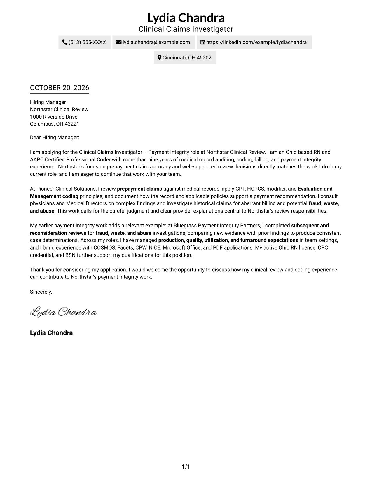 Cover letter example — page 1