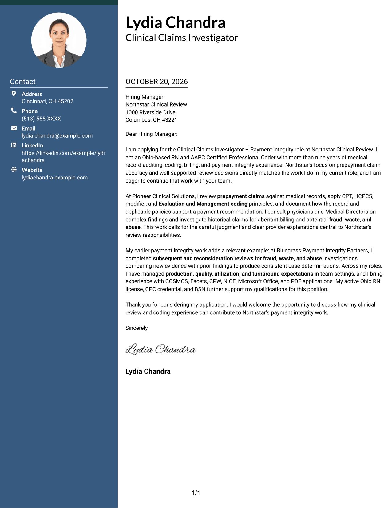 Cover letter example — page 1