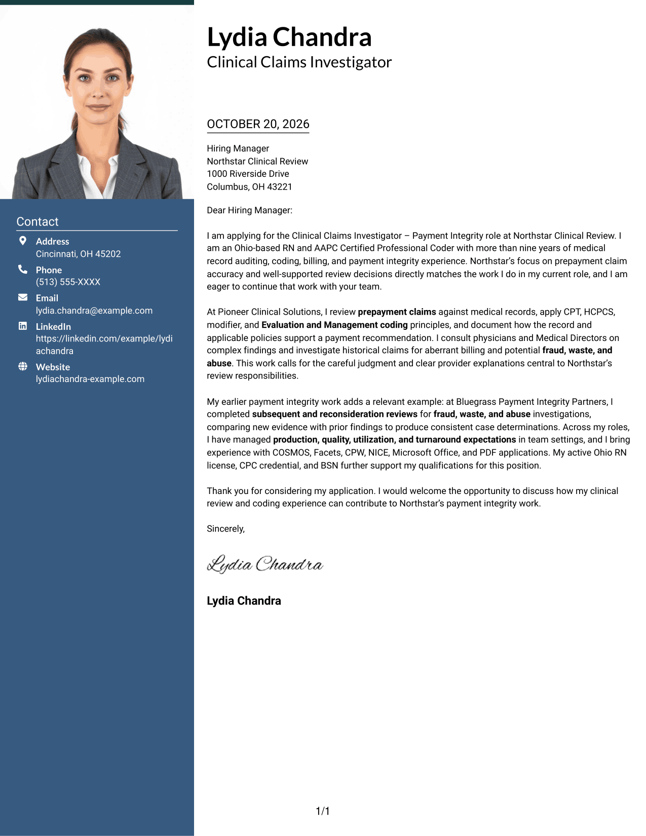Cover letter example — page 1
