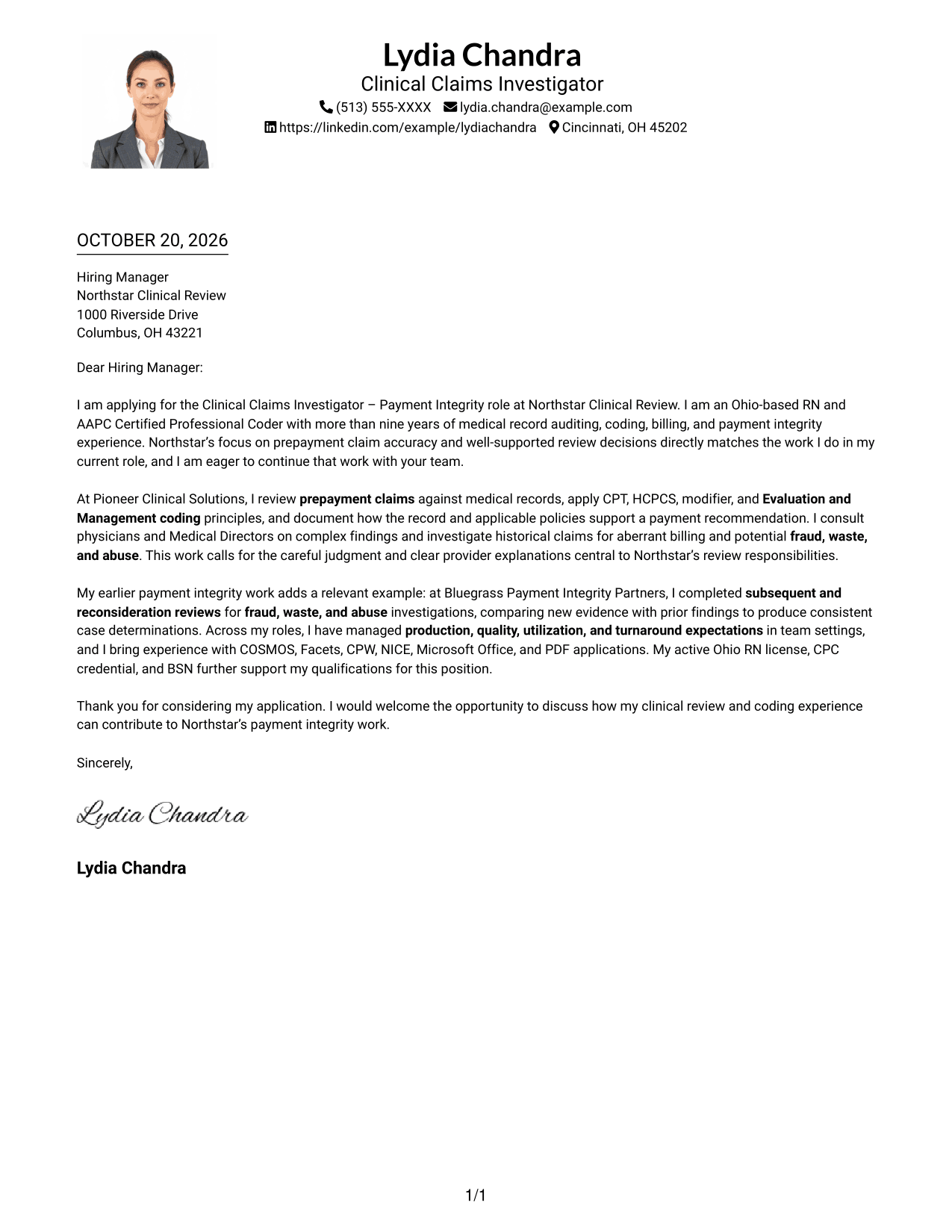 Cover letter example — page 1