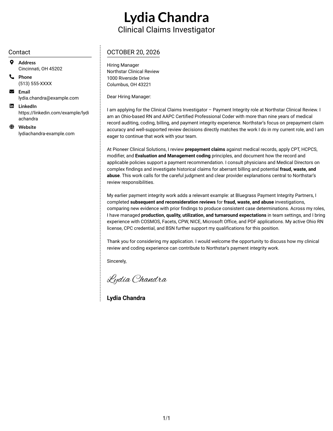 Cover letter example — page 1