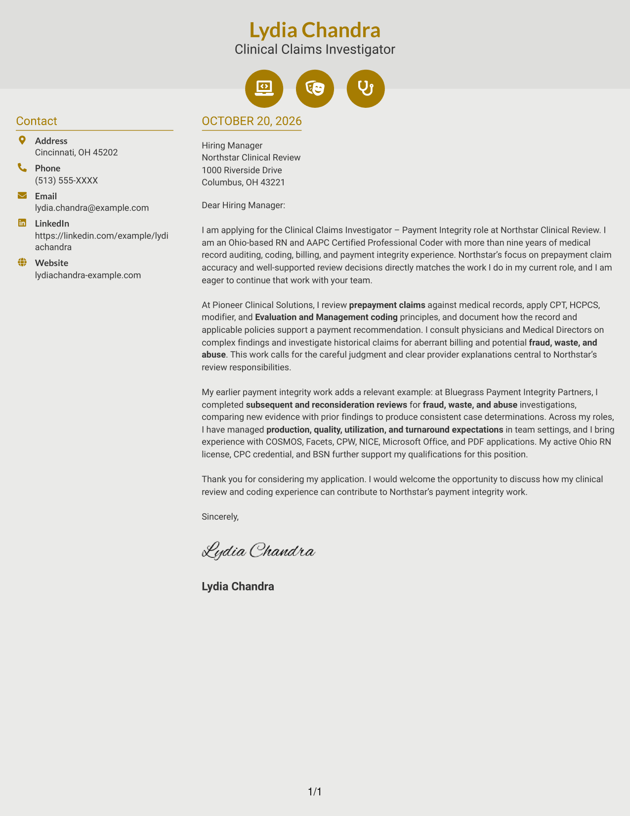 Cover letter example — page 1