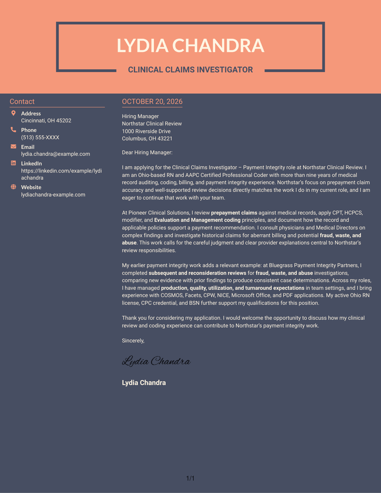 Cover letter example — page 1