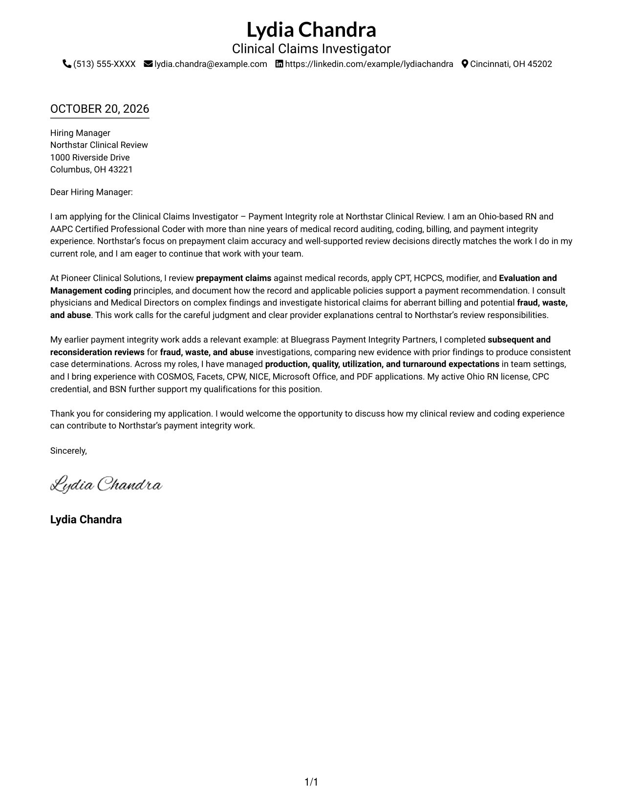 Cover letter example — page 1