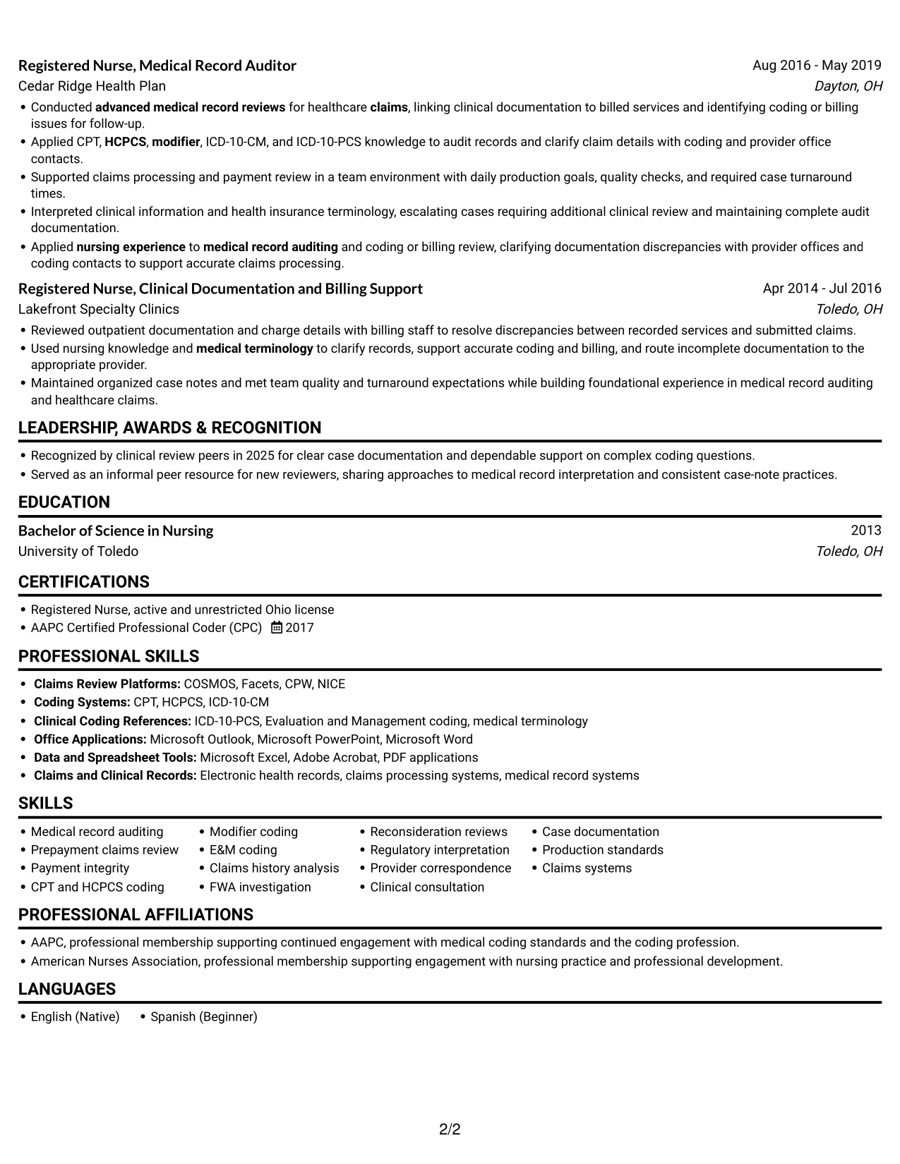 Resume example — page 2