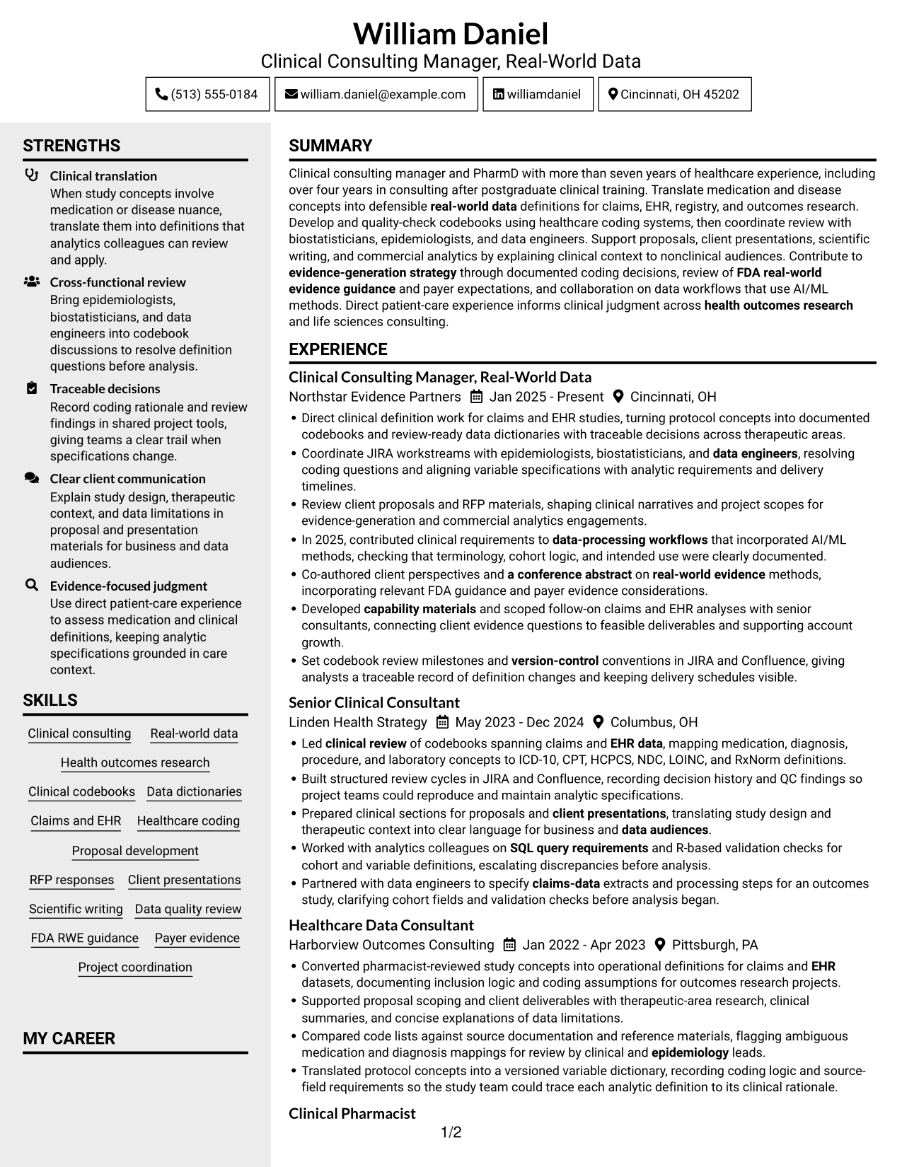 Resume example — page 1