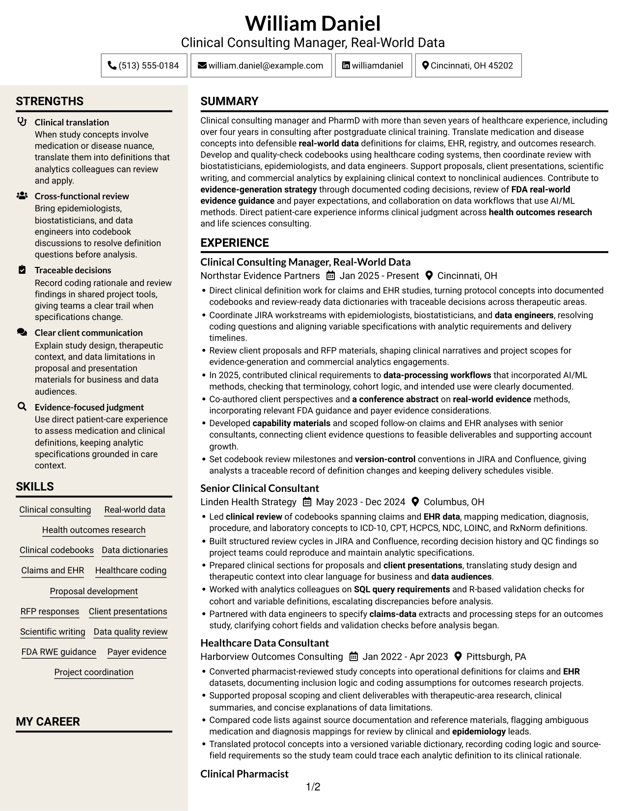 Resume example — page 1