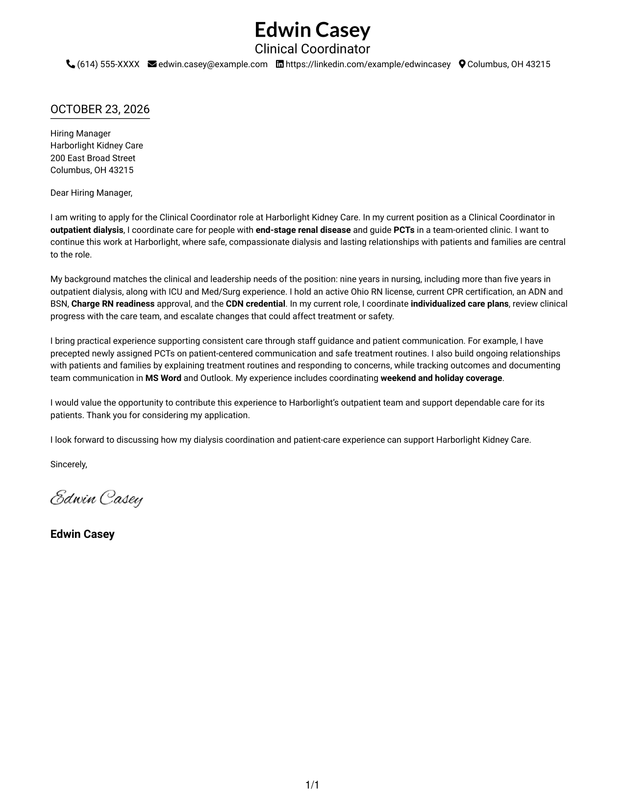 Cover letter example — page 1