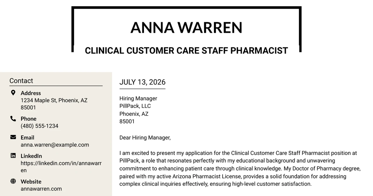 30+ Clinical Customer Care Staff Pharmacist Cover Letter Templates with Example 2026