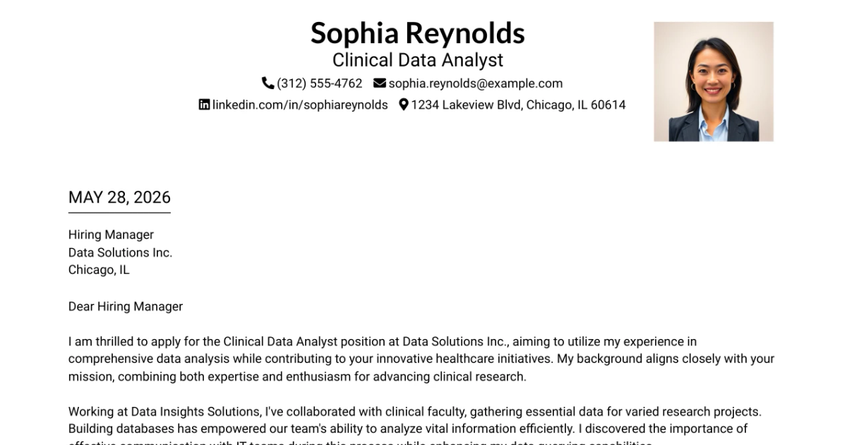 30+ Clinical Data Analyst Cover Letter Templates with Example 2026