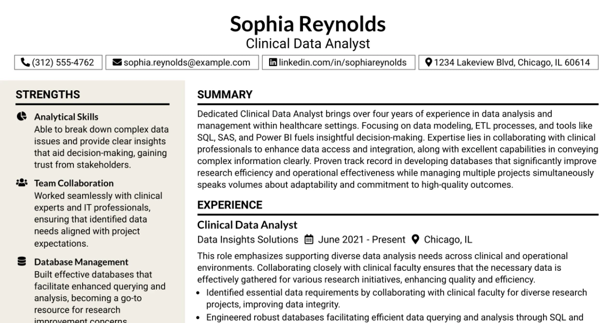 33 Clinical Data Analyst Resume Templates with Example 2026 (ATS-Optimized)