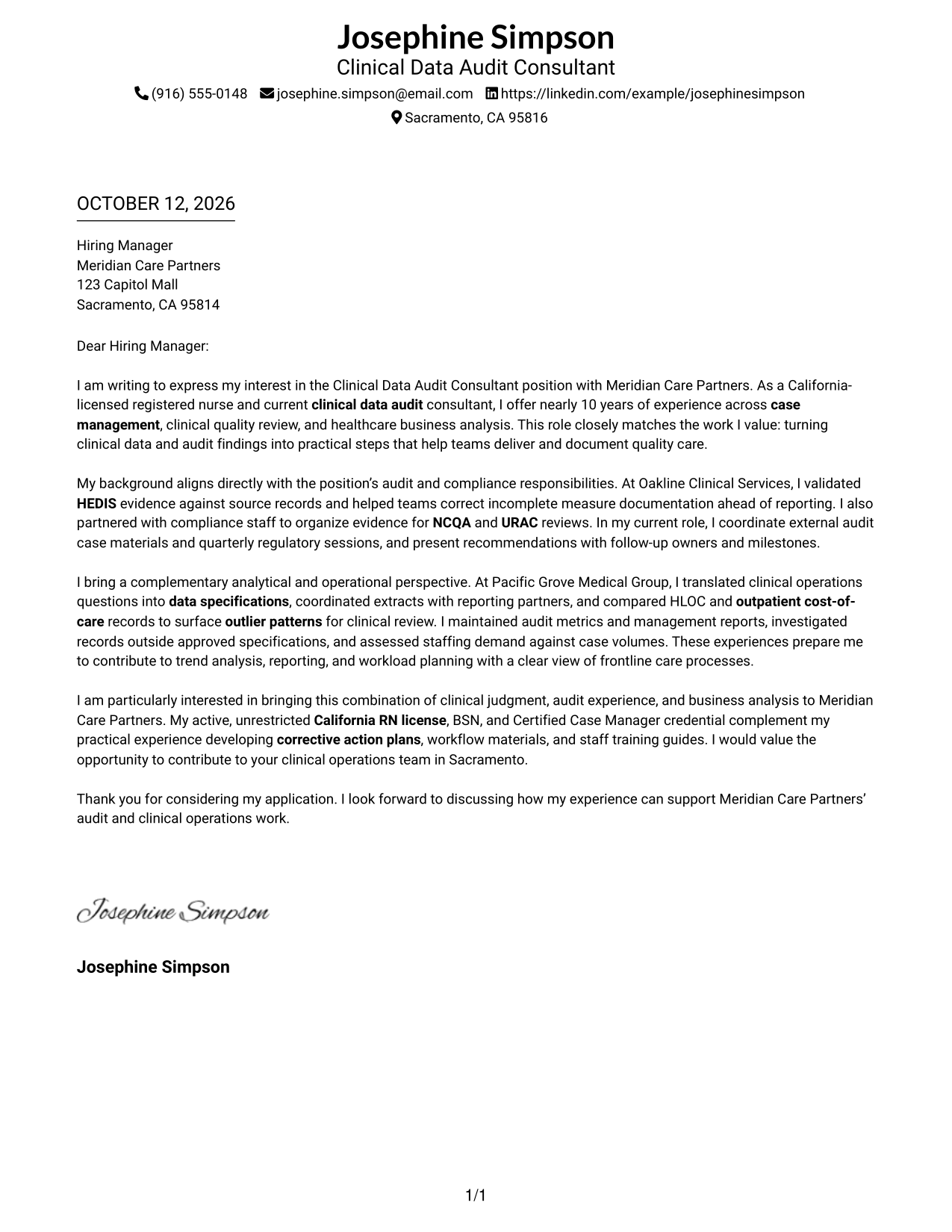 Cover Letter Example Page 1