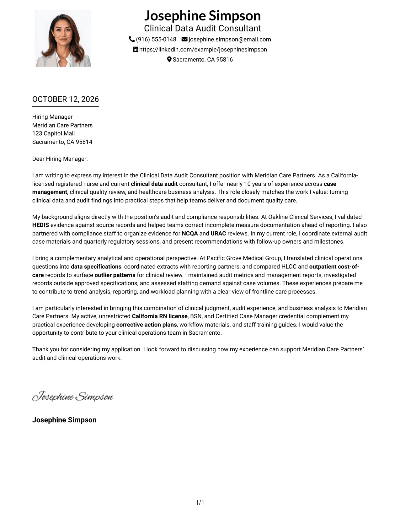 Cover Letter Example Page 1