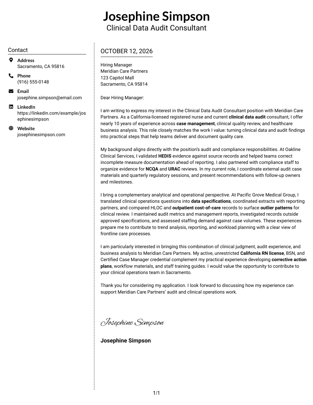 Cover Letter Example Page 1