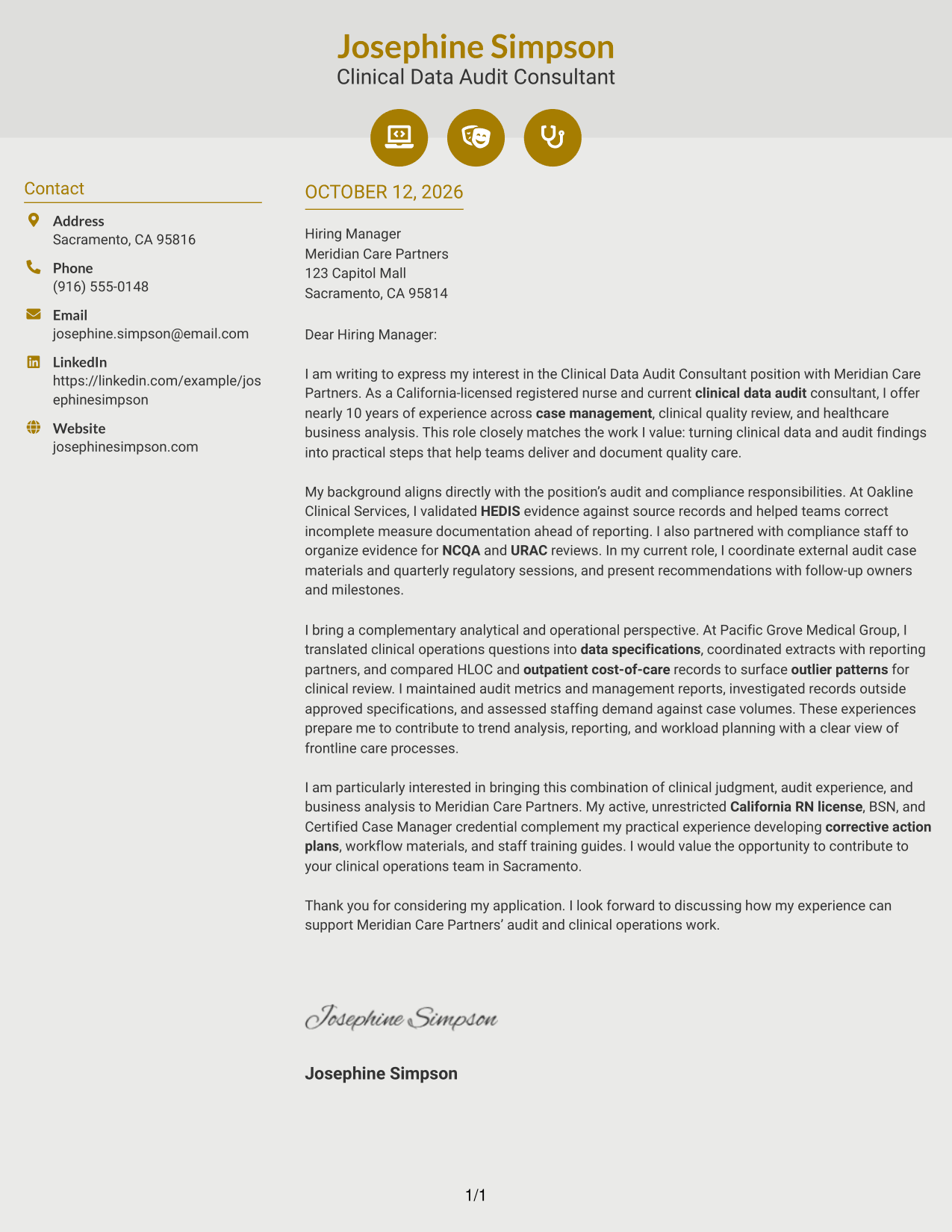 Cover Letter Example Page 1