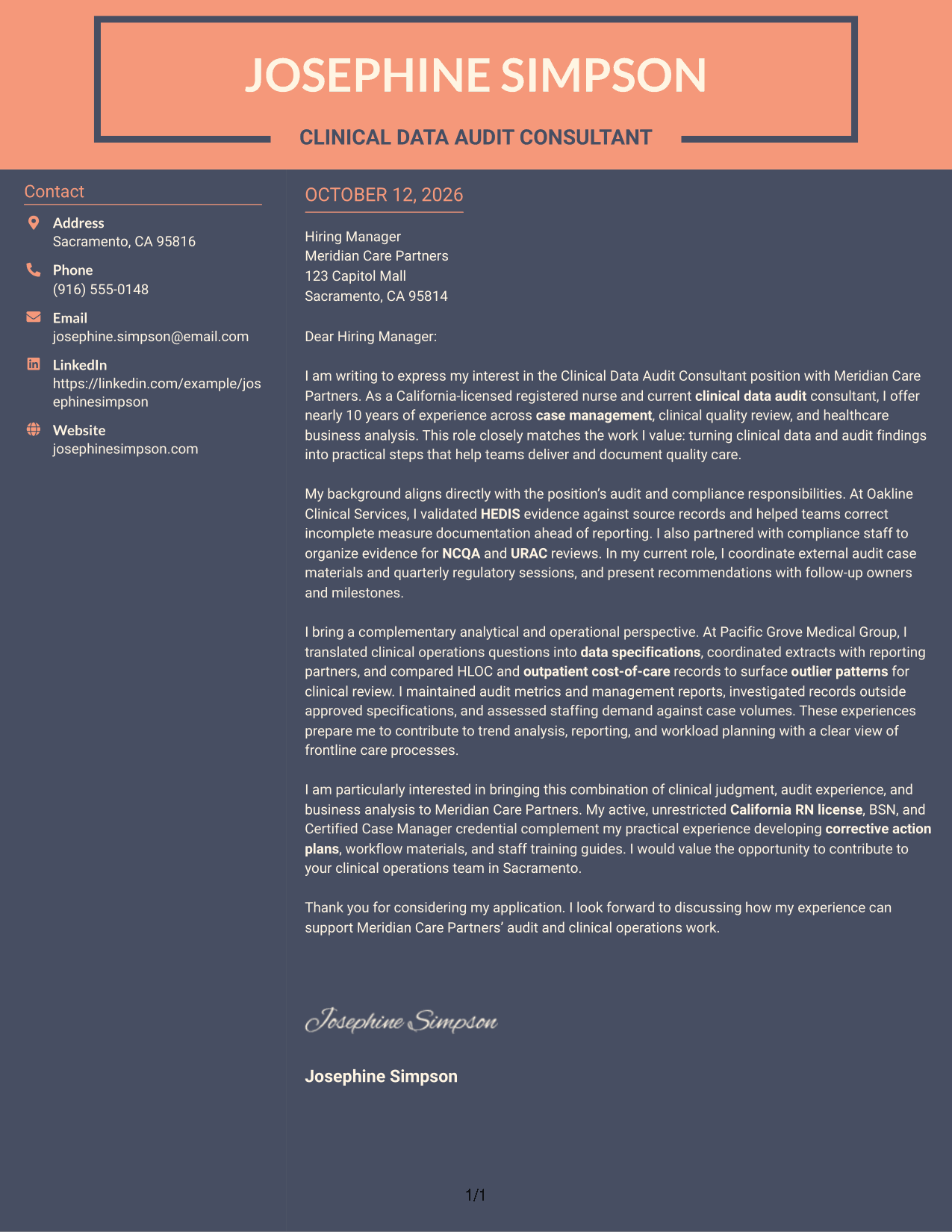 Cover Letter Example Page 1