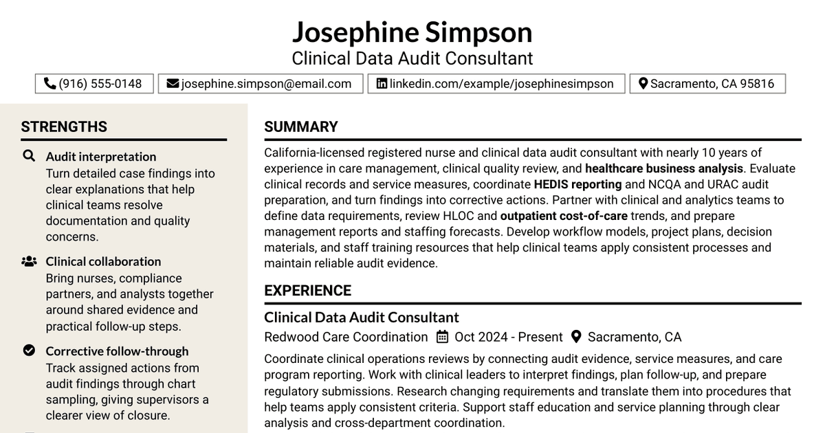 7 Clinical Data Audit Consultant Resume Templates with Example