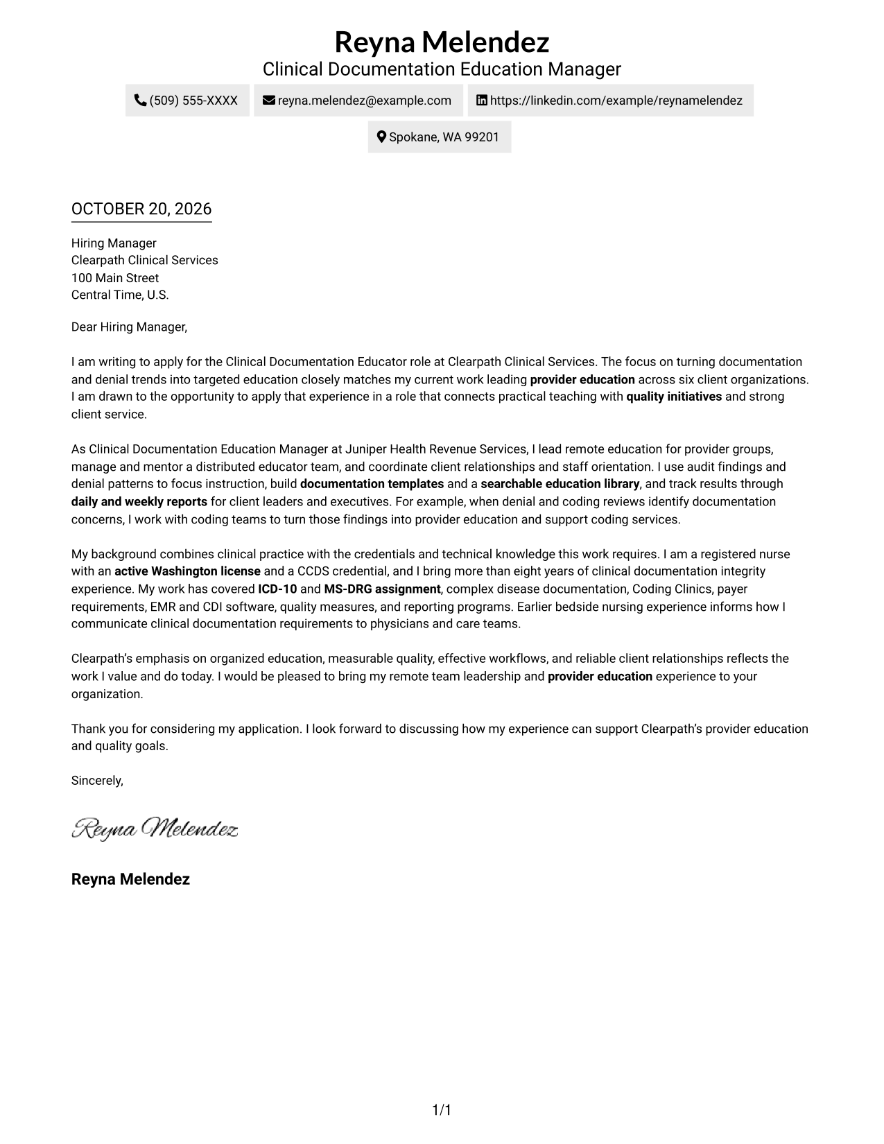 Cover letter example — page 1