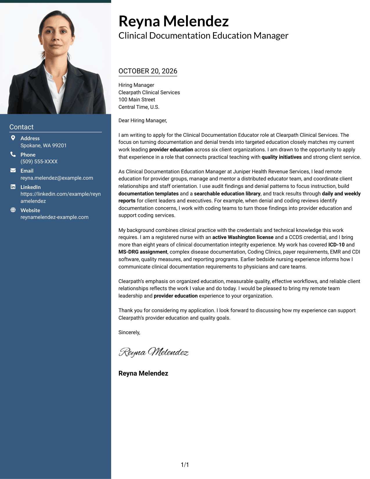 Cover letter example — page 1