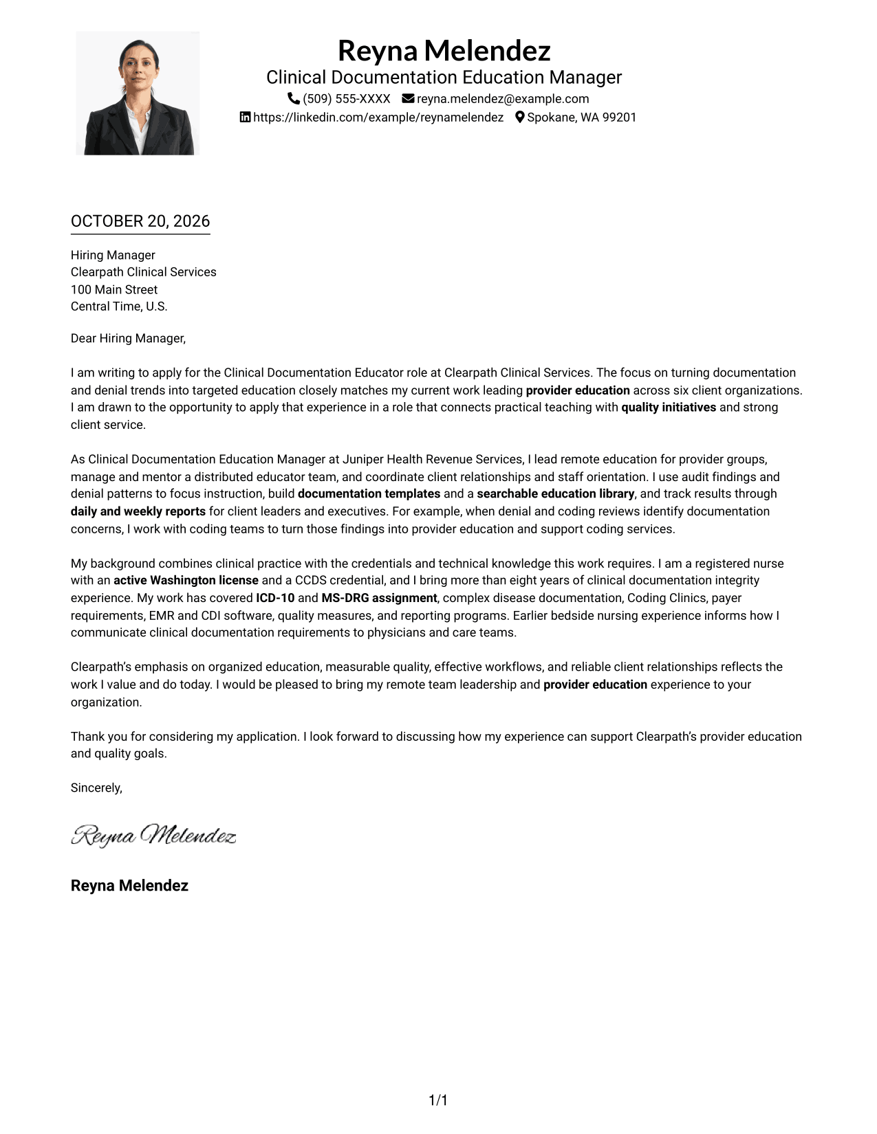 Cover letter example — page 1
