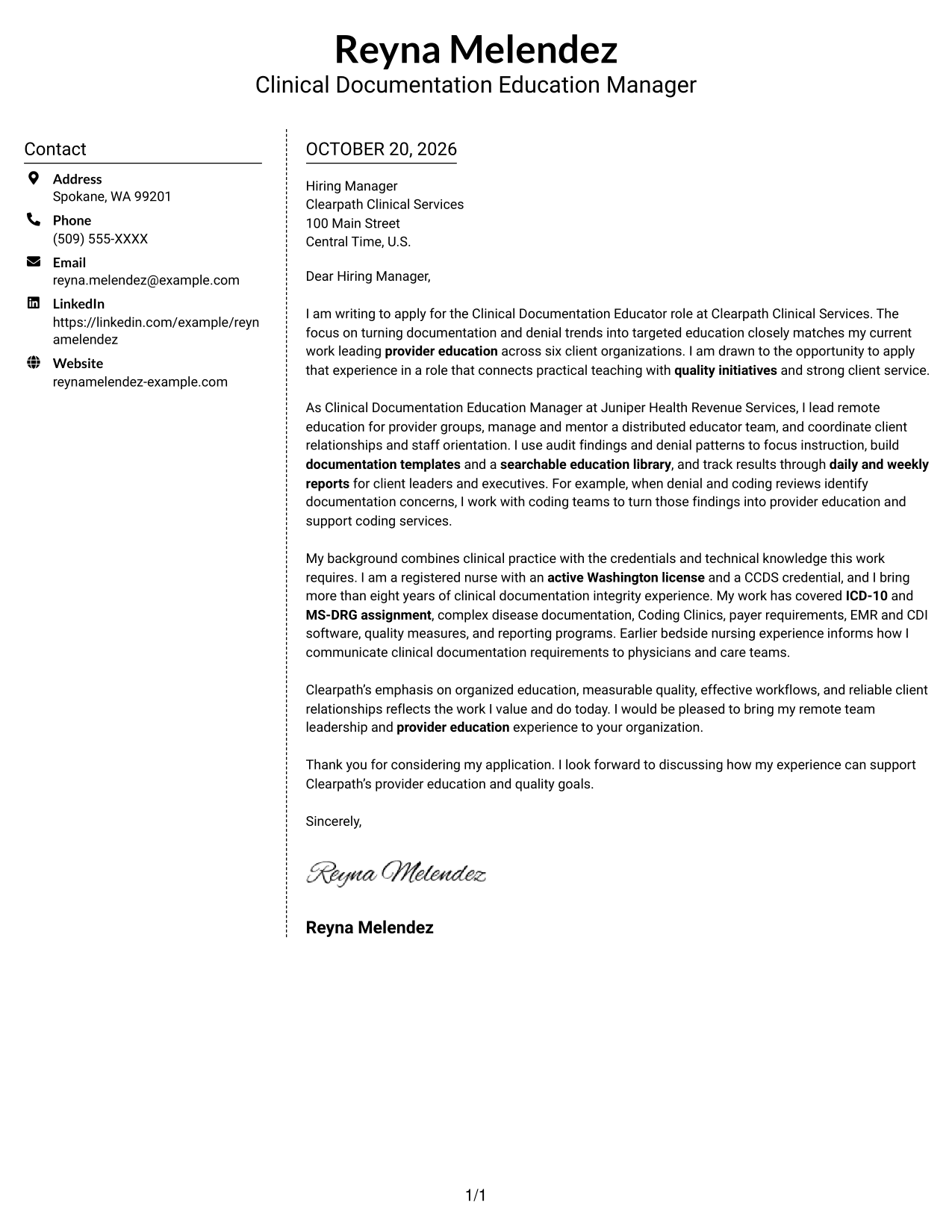 Cover letter example — page 1