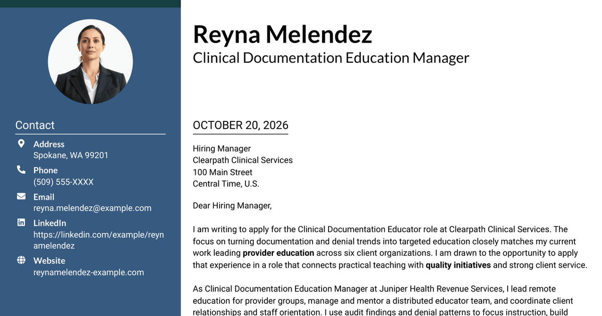 7 Clinical Documentation Educator Cover Letter Templates with Example