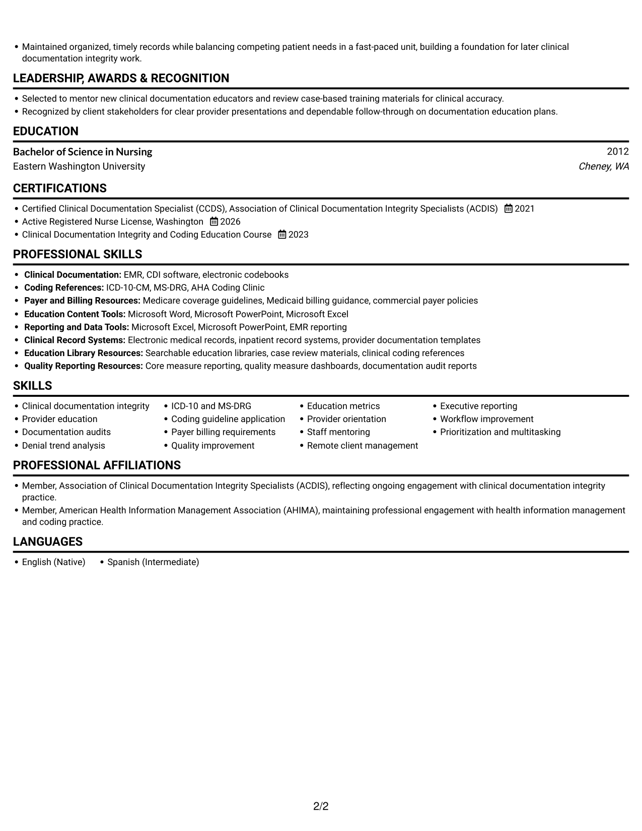 Resume example — page 2