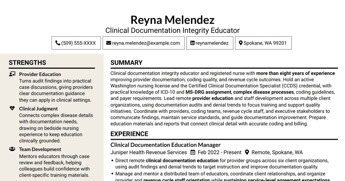 7 Clinical Documentation Educator Resume Templates with Example