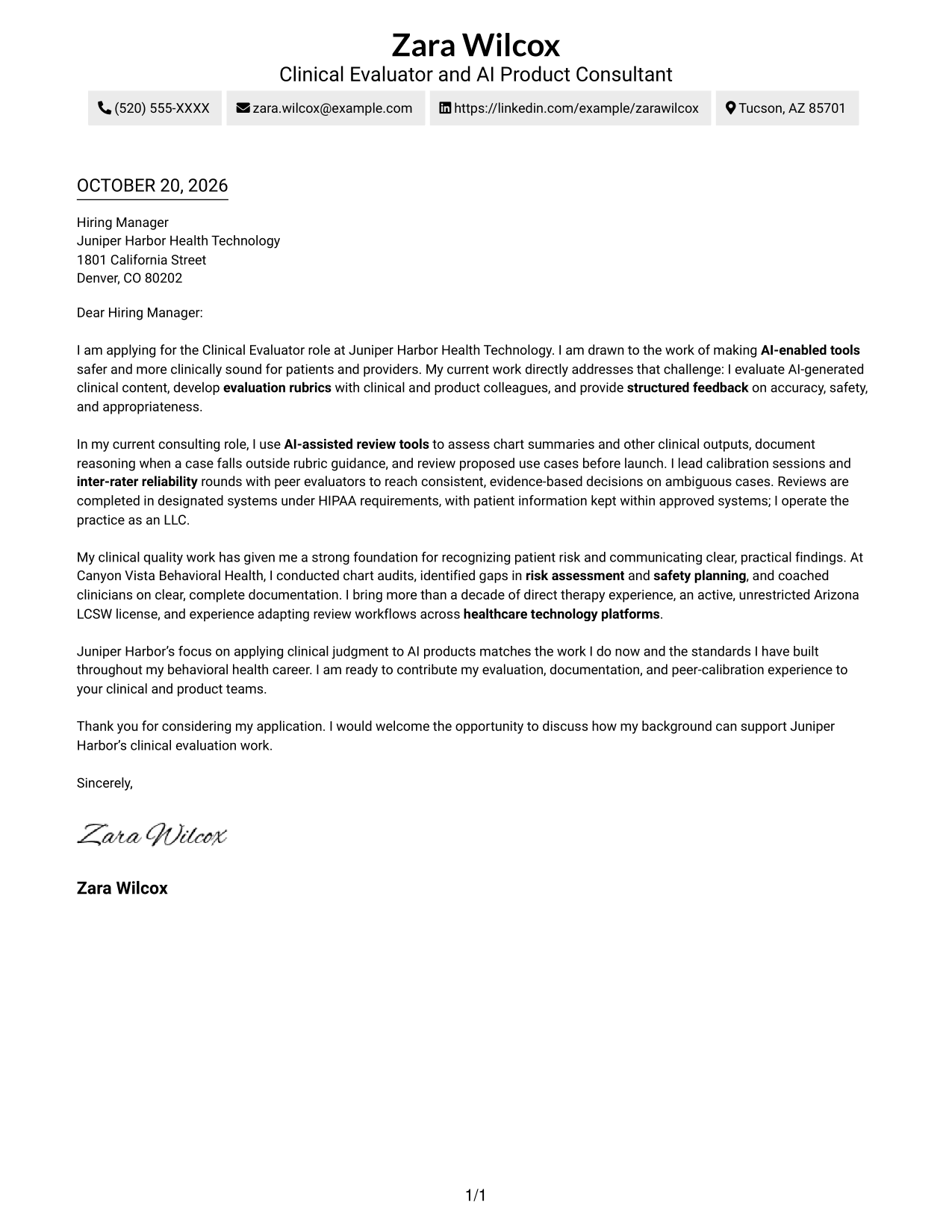 Cover letter example — page 1