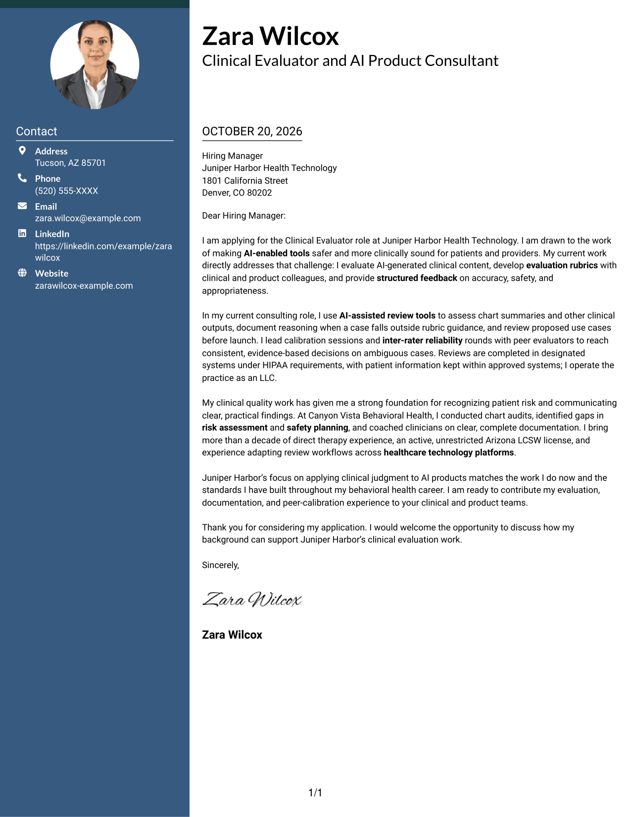 Cover letter example — page 1