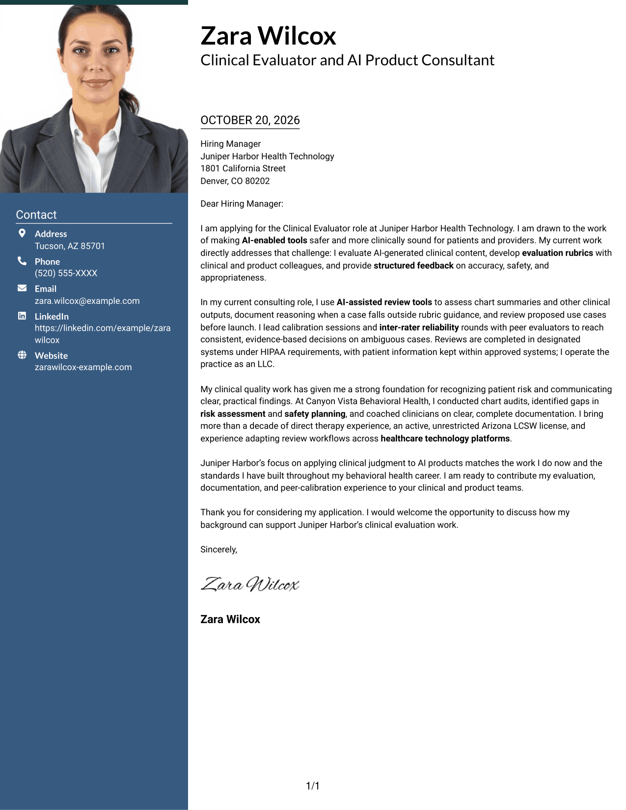 Cover letter example — page 1