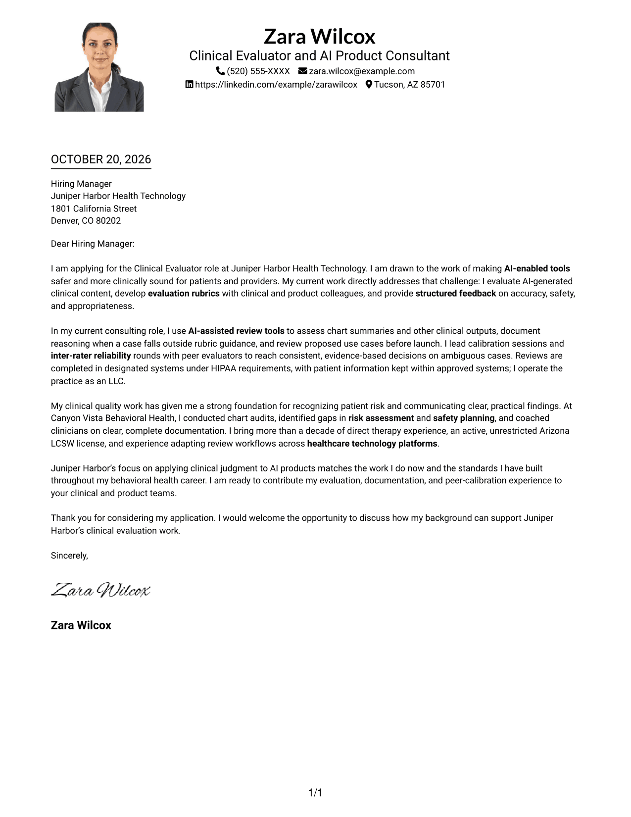 Cover letter example — page 1