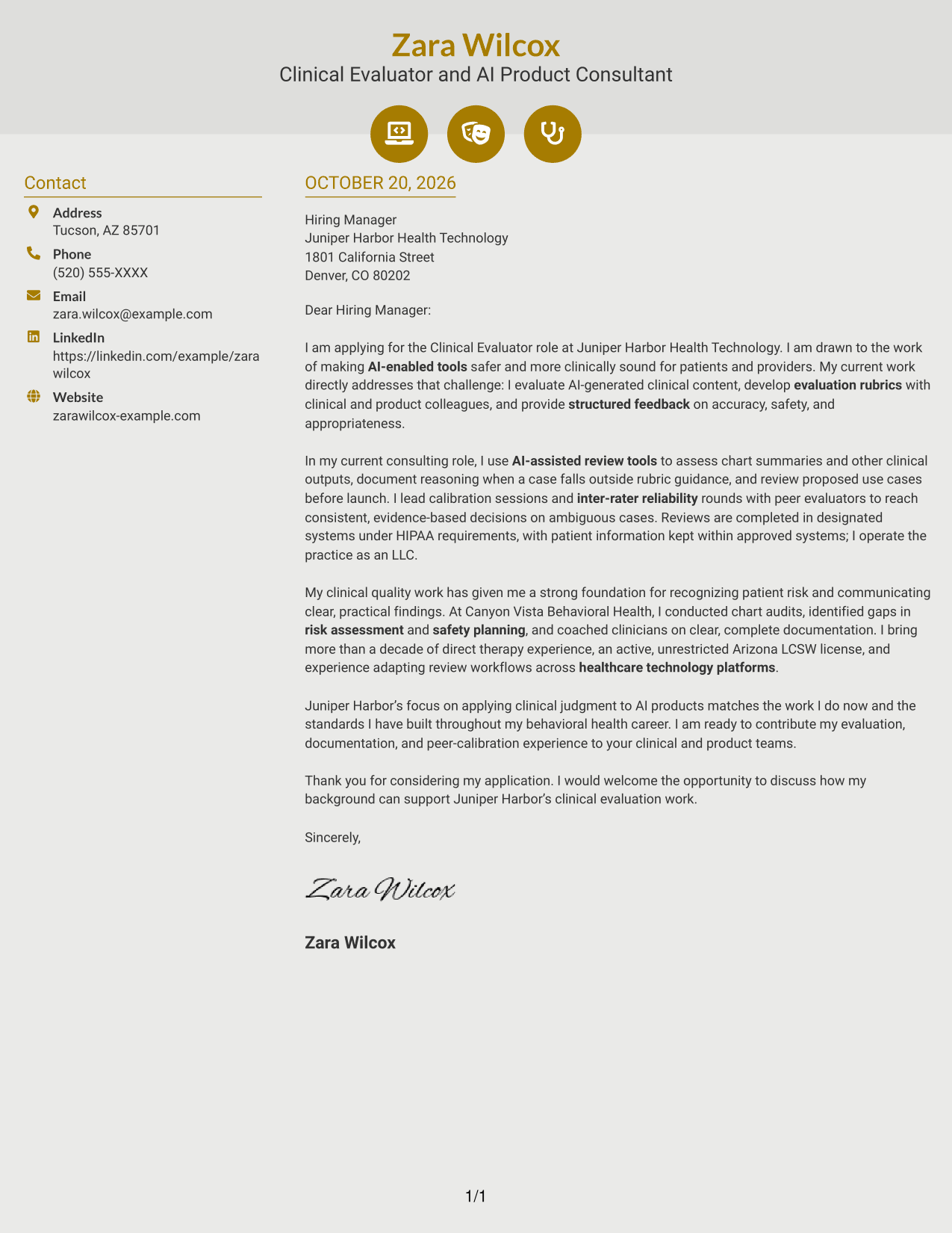 Cover letter example — page 1