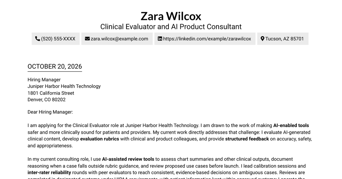 7 Clinical Evaluator - AI Products Cover Letter Templates with Example
