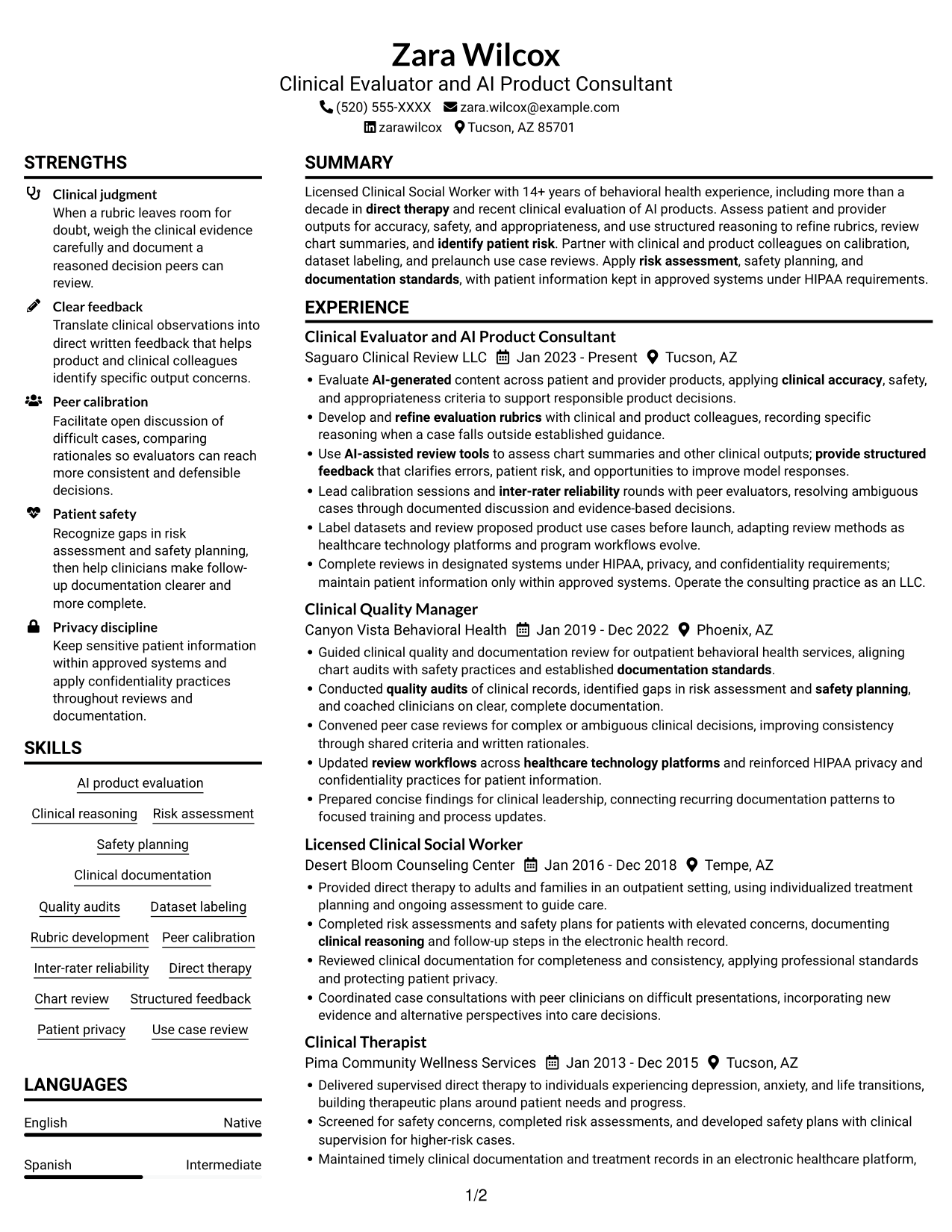 Resume example — page 1